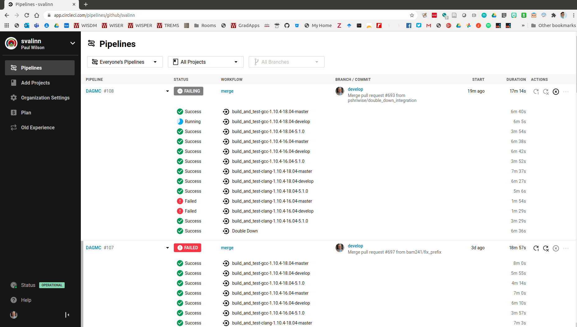 Image showing the status of the an example CircleCI run